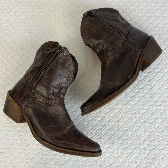 Gardenia Copenhagen Distressed Leather Cowboy Ankle Boots - Boho Chic sz 40 / 9 - Picture 6 of 13